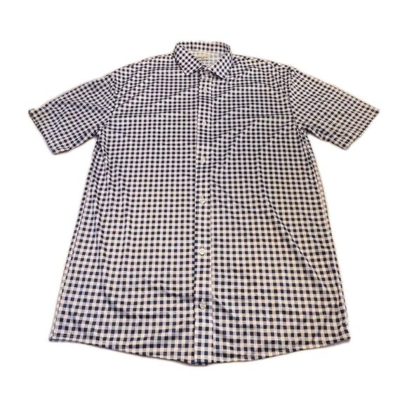 NWOT Collars & Co Mens L Quattro Flex Short Sleeve Button Down Navy Gingham - Picture 2 of 6